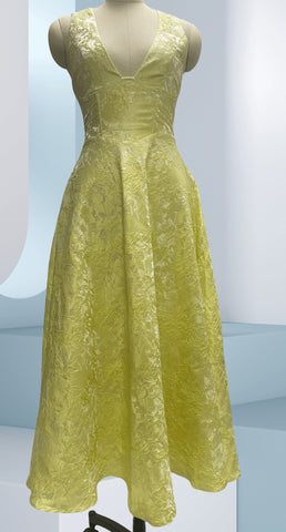 Elegant V-Neck Halter Floral Jacquard Evening Dress - Backless Sleeveless A-Line Gown With Waist Accent For Women