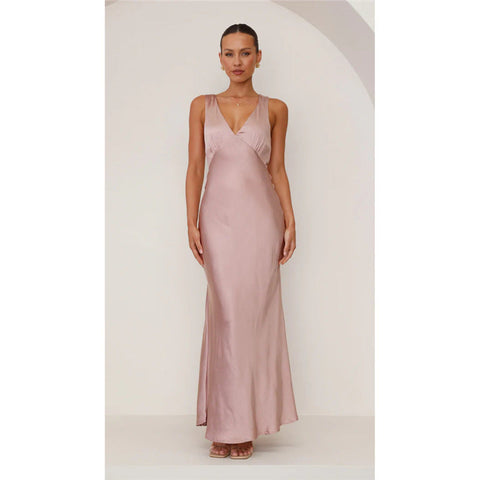 Women's Clothing Solid Color And V-neck Slim Fit Dress