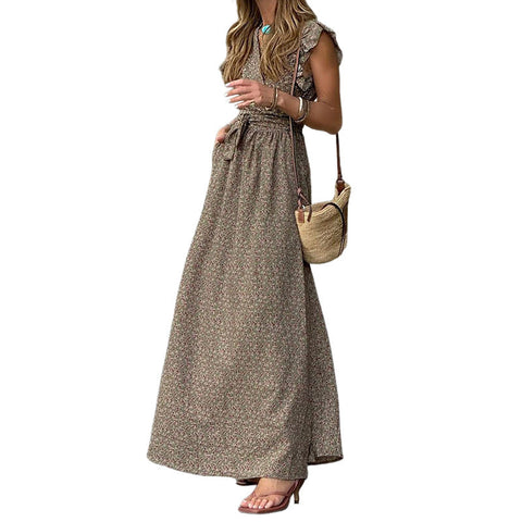 V-neck Ruffled Sleeve Mid-length Dress