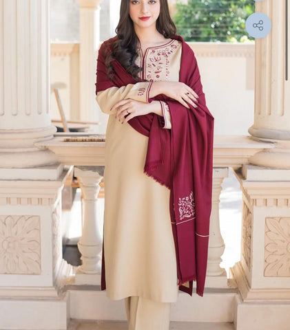 dhank 3PC Dhanak Embroiderd shawl Dhank.
