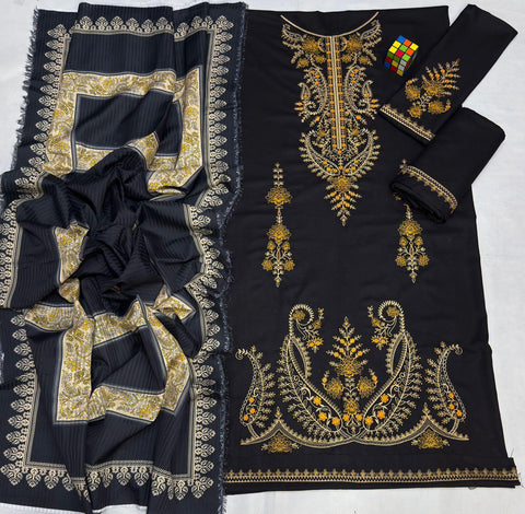 Luxury Embroidered 3pc Dhanak Fabric