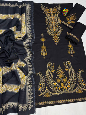 Luxury Embroidered 3pc Dhanak Fabric