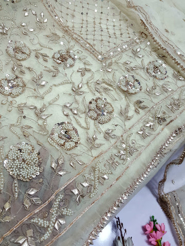 Swarovski Pearl's with Aari & Sequence & Special Lcd Rose Gold Gotta Work

2Pc Shirt & Duppata